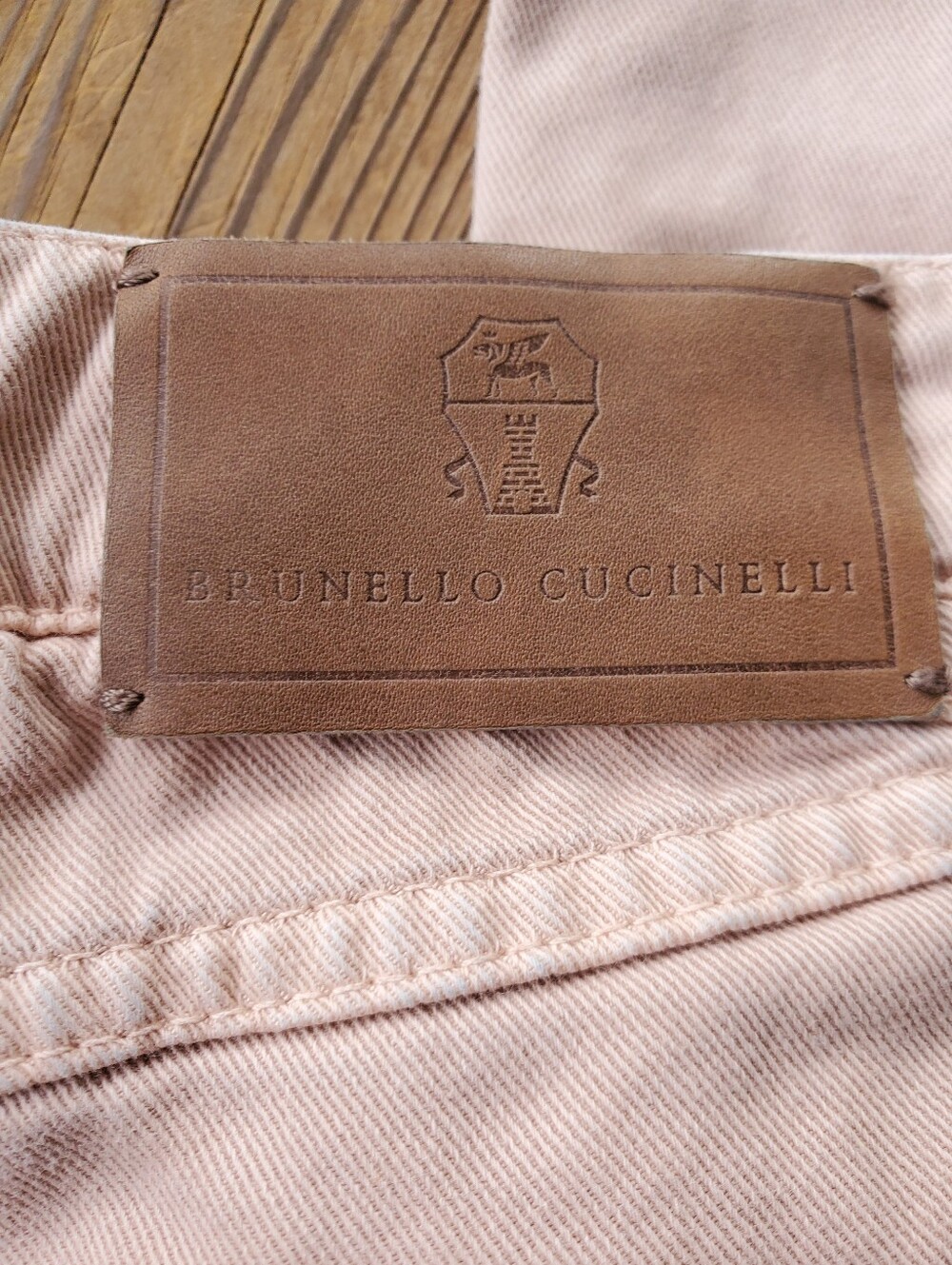 Brunello Cucinelli Light Pink Cotton Jeans with Leather Logo Patch